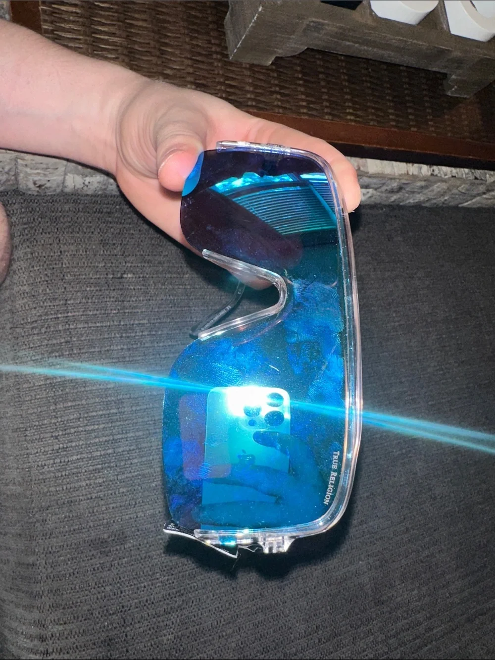 True Religion sunglasses oversized square design with reflective blue lenses new